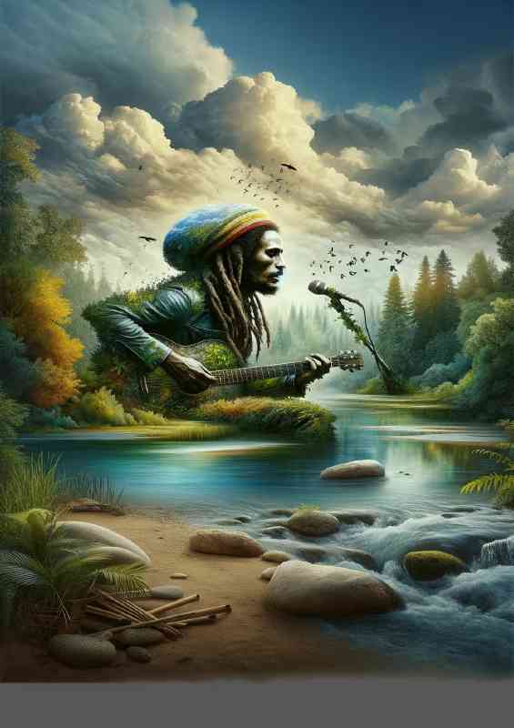 Bob Marley Environmental Art portrait of a musician
