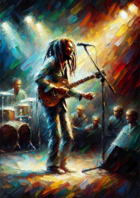 Bob Marley performing on stage pallet knife art