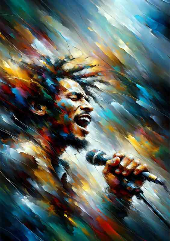 Bob Marley singing on stage in a close up view