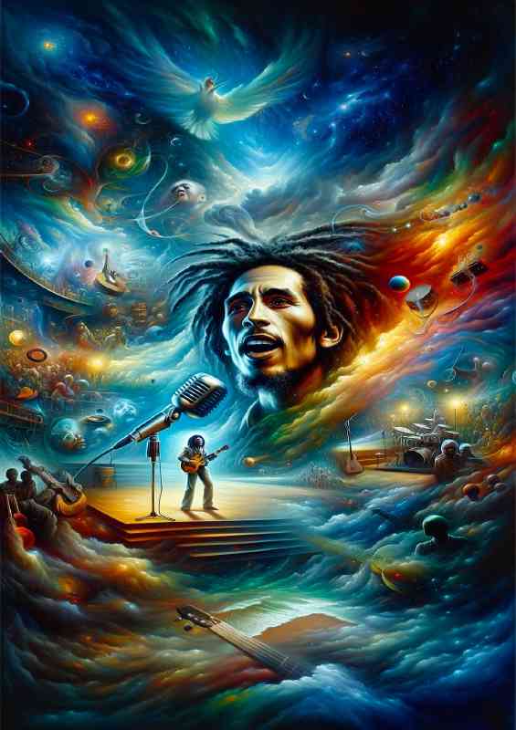 Bob Marley singing on stage surrealisum