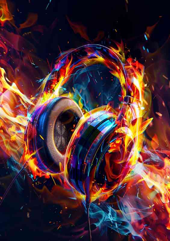 Colorful dj headphone with fiery colors