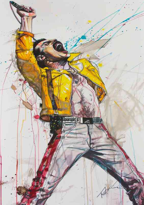 Freddy Mercury in the style of splashed art
