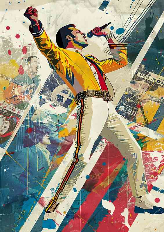 Freddy Mercury in white and yellow pop style