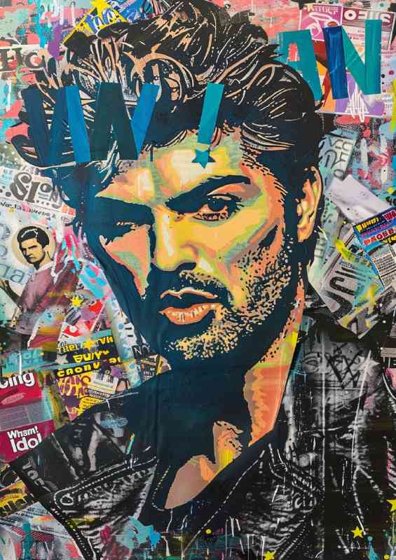 George Michael in the style of abstract