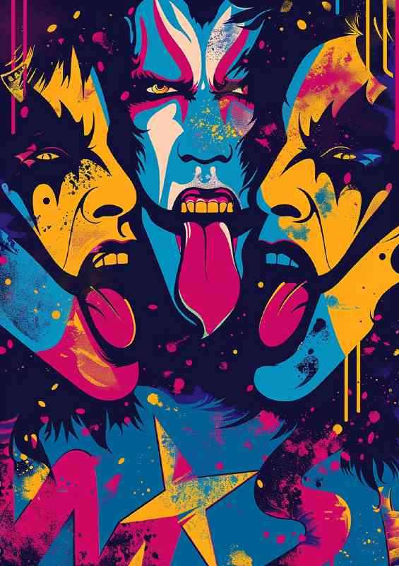 Iconic rock band Kiss pop art style