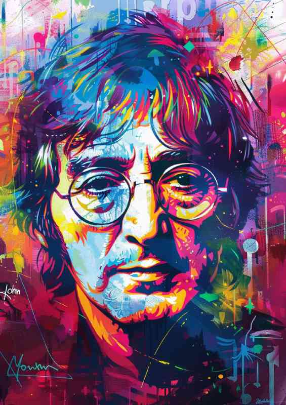 John Lennon in the style of mixed art