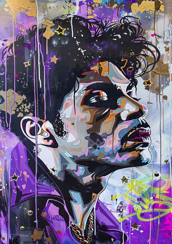 Prince in the style of purple splashed art | Metal Poster