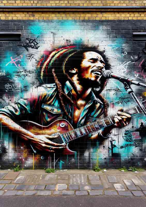 Street Art portrait of a musician inspired by Bob Marley