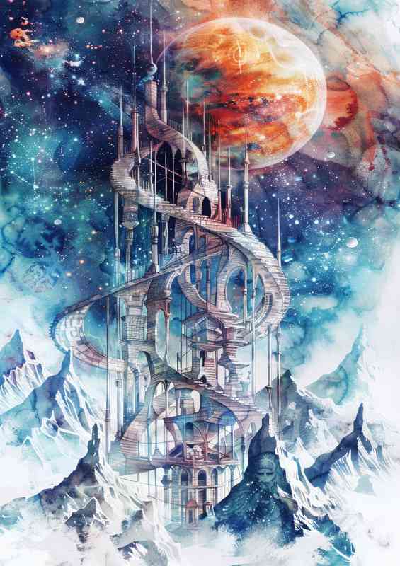 Towering tower with spires wrapped