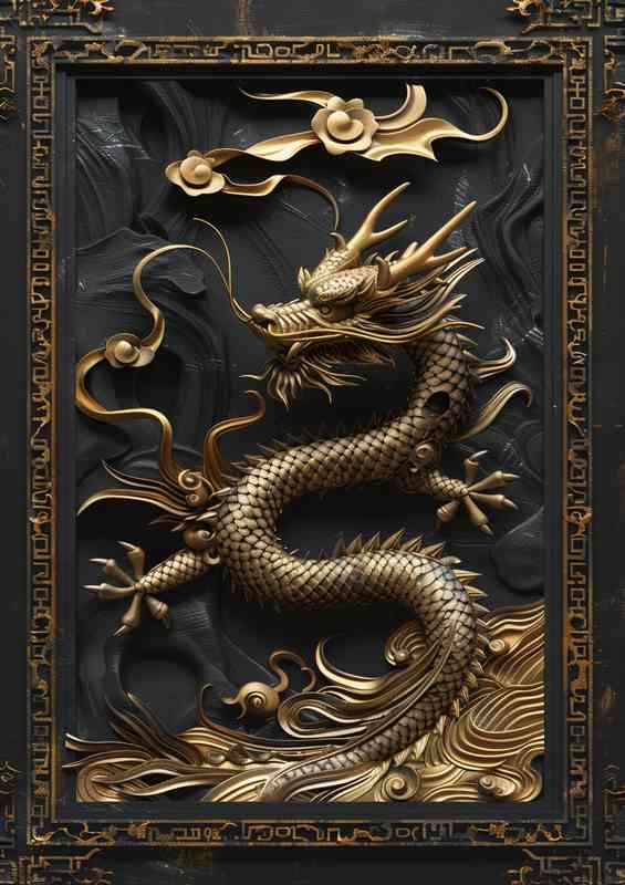 Artistic Dragon with gold and black border