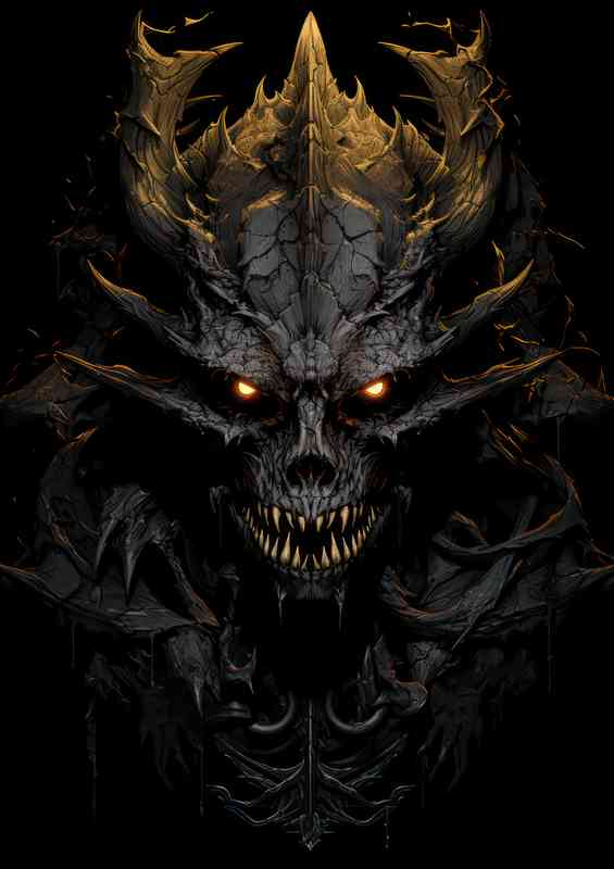 Black dragon on a skull in the style of digital art