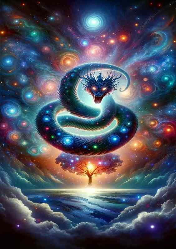 Cosmic Serpent its scales shimmering with galaxy like patterns