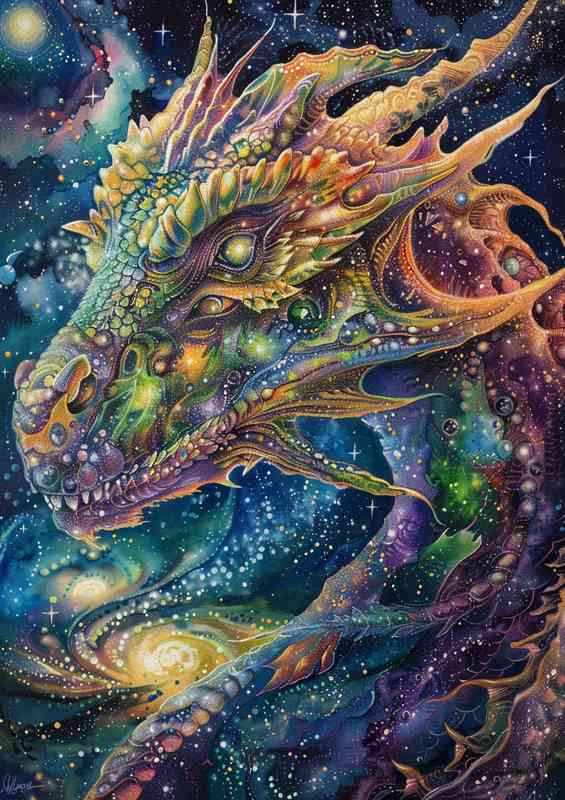 Dragon of the ocean of galaxy and stars art