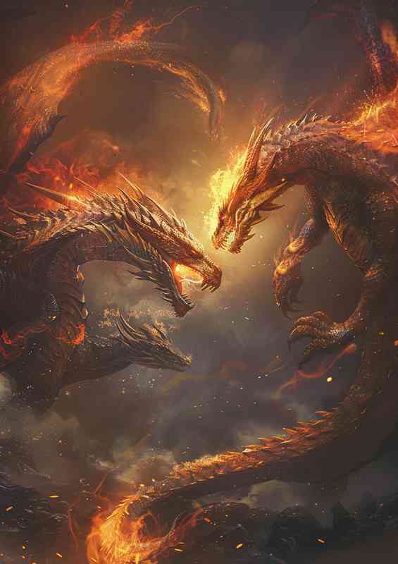 Dragons are fighting and fire erupts