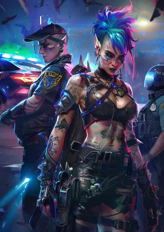 Female Elf with blue mohawk hair and tattoos