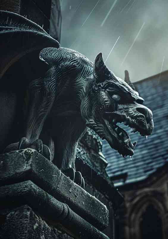 Gargoyle statue on the side of an old building