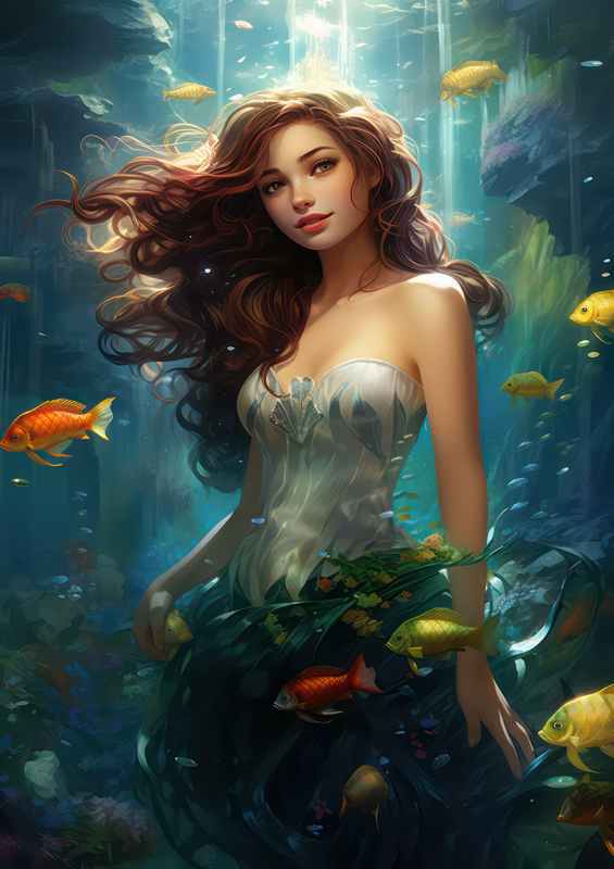 Princess in the water with the fishes
