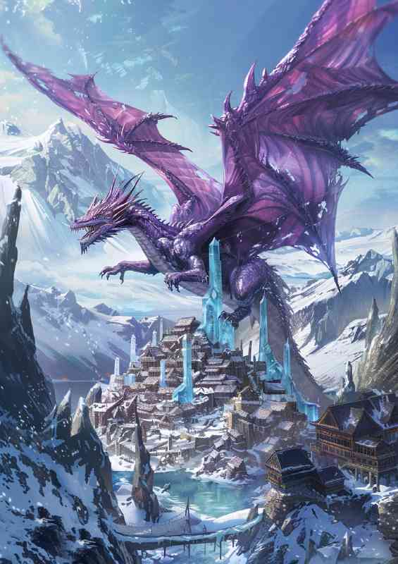 Ice and snow mountain village and Dragon