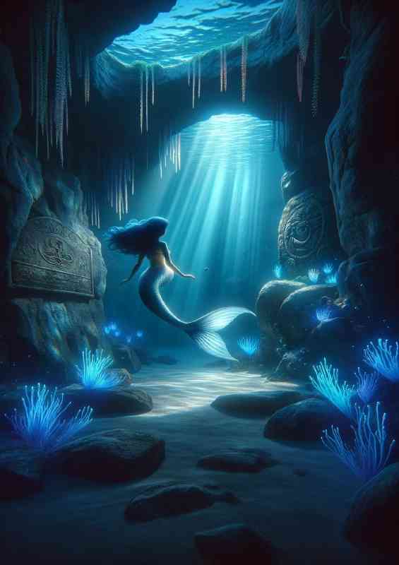 Mermaid with midnight blue hair and a silver tail