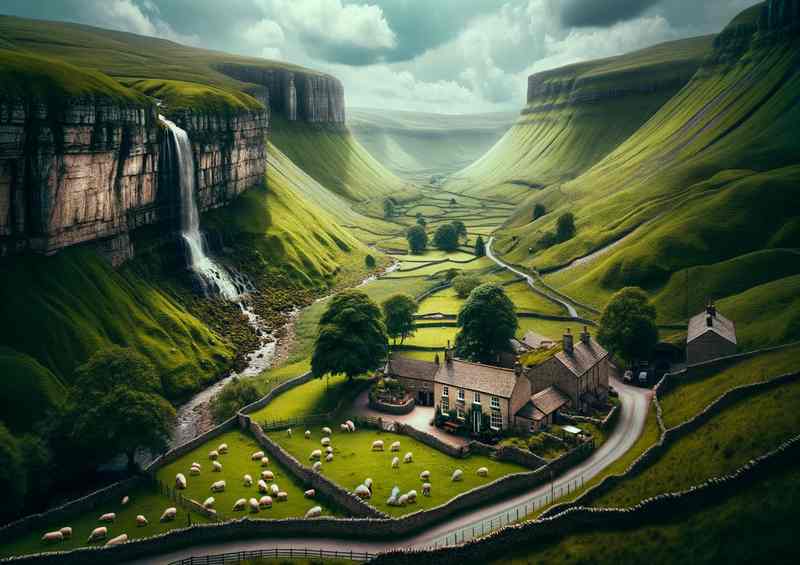 Green Valleys Limestone Formations Metal Poster