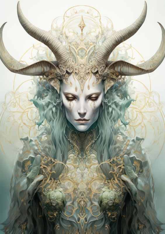 Mythical creature with two sets horns
