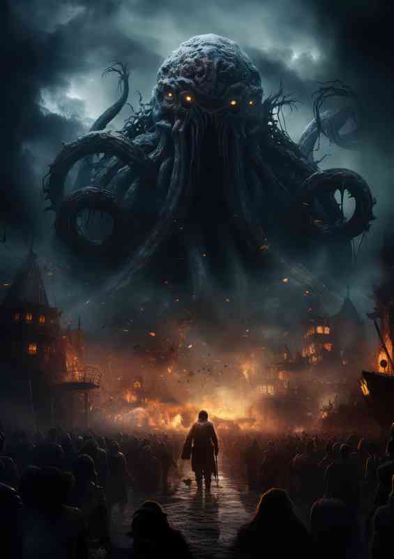 Octopus Kraken and people in front of it