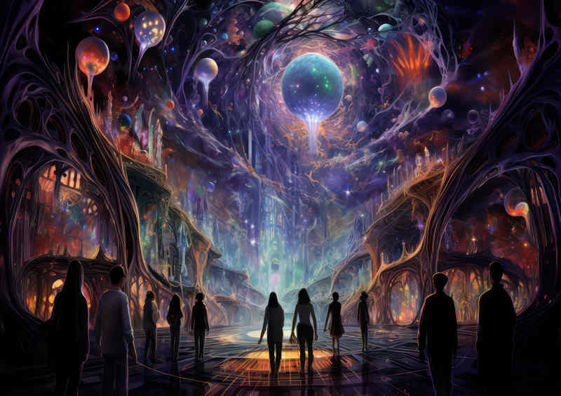 People walking in an enchanted fantasy world