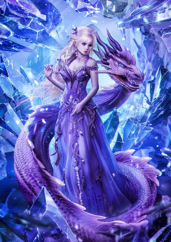 Purple Dragon surrounded by blue crystals