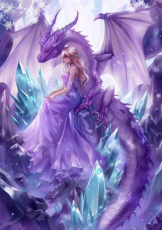Purple Dragon with long wings and horns is sitting