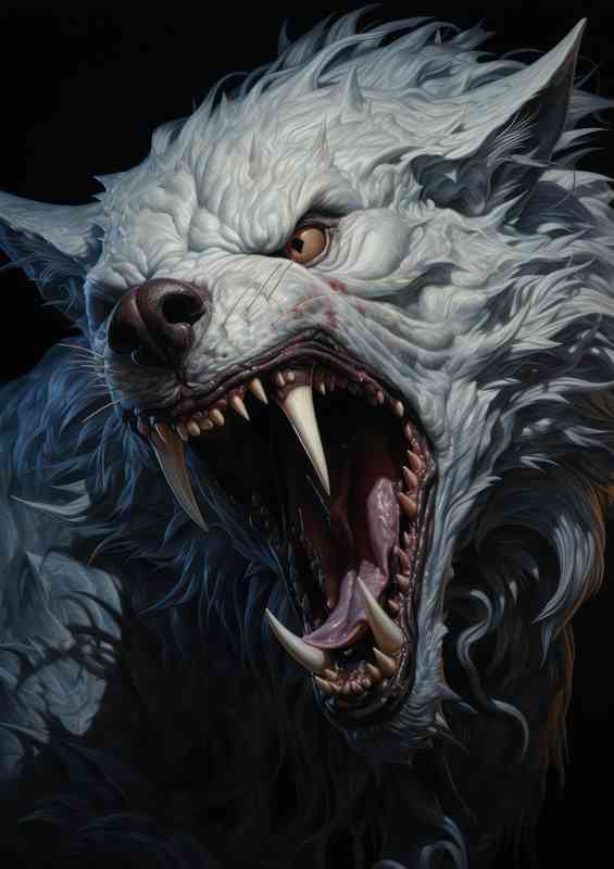 Rare white werewolf with fangs
