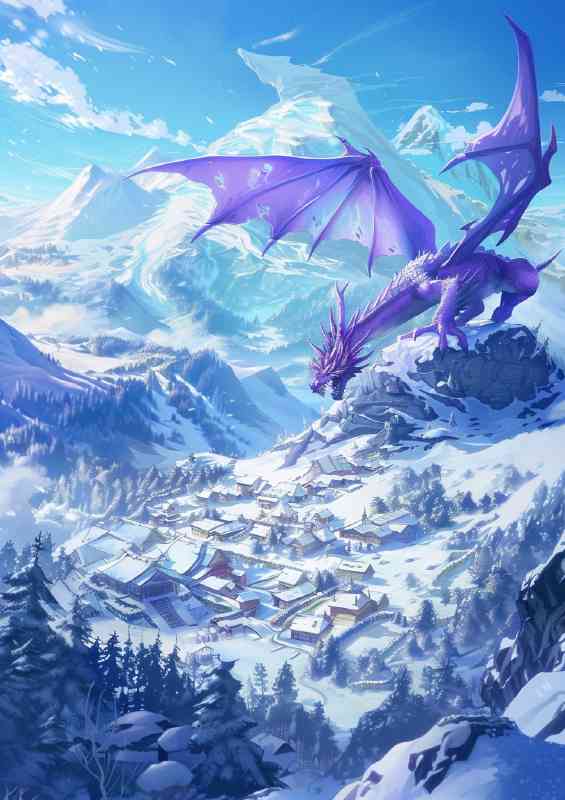 Snowy mountains there is an Ice dragon with