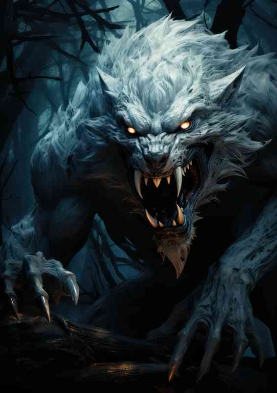 Werewolf in the forest with his claws