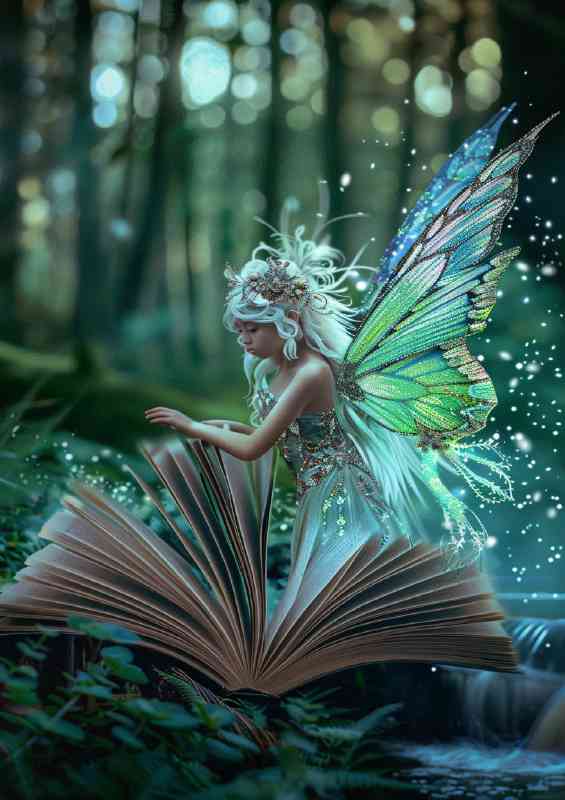Whimsical Fairy with Iridescent wings emerging from a book