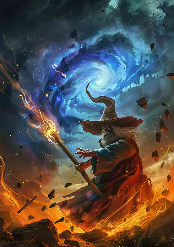 Wizard casting spell wind tornado