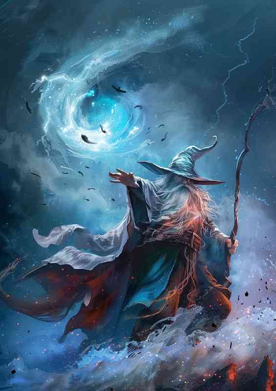 Wizard casting the spell of a wind tornado