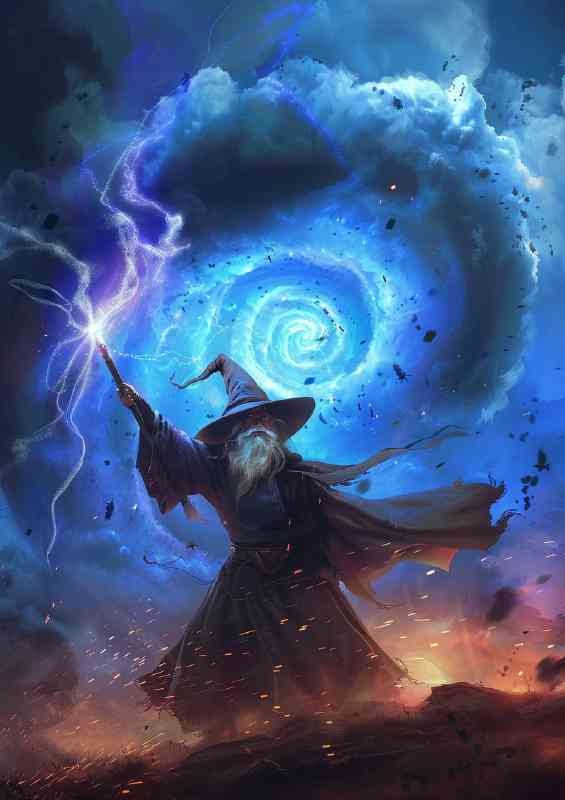 Wizard spelling a wind tornado