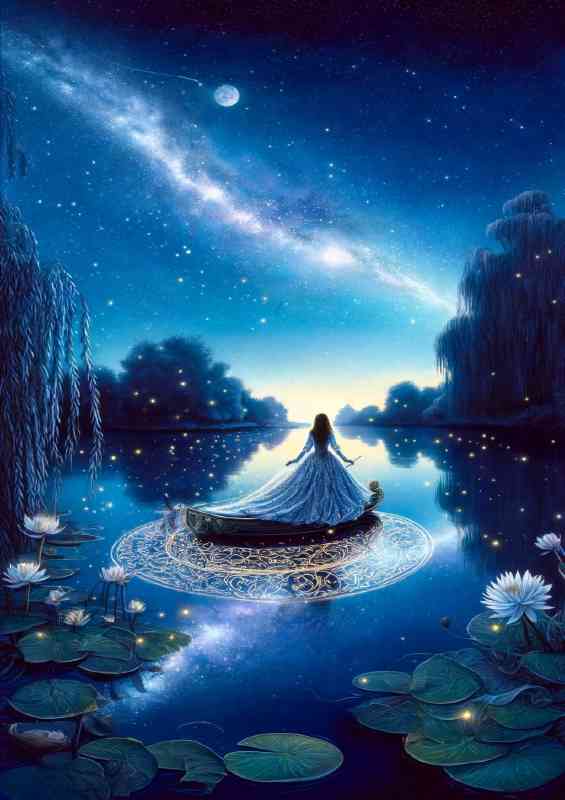 enchanting night time sprawling lake that mirrors the cosmic dance