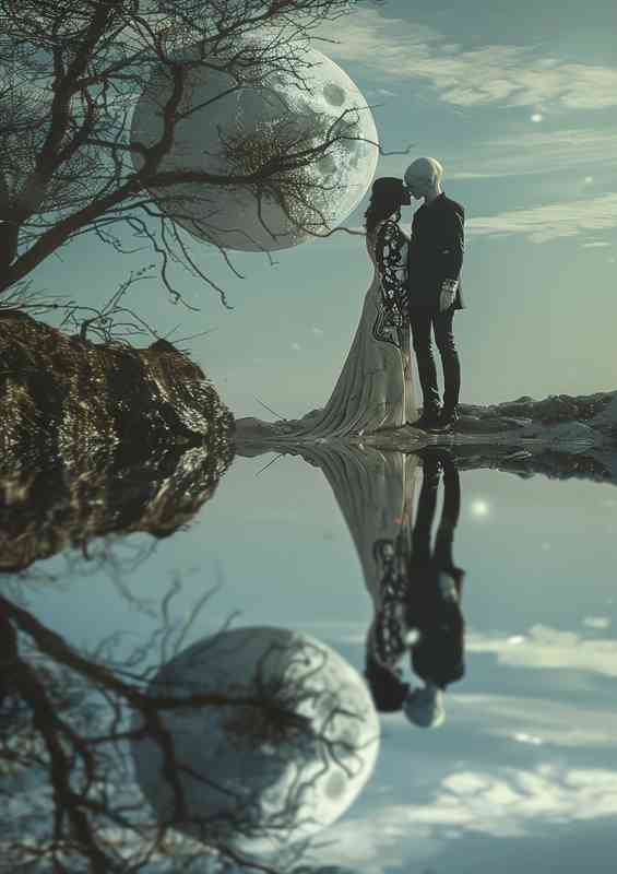Alien couple endless planet reflection