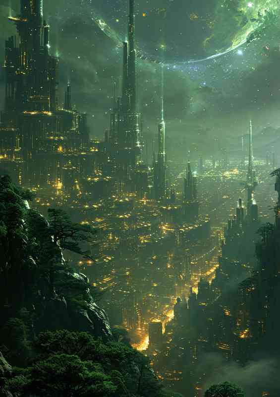 Scifi cityscape in a built up area