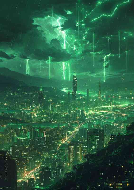 The green valley with lightning