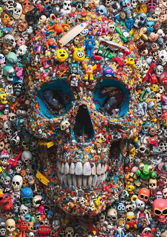A skull collection of thouands of toys