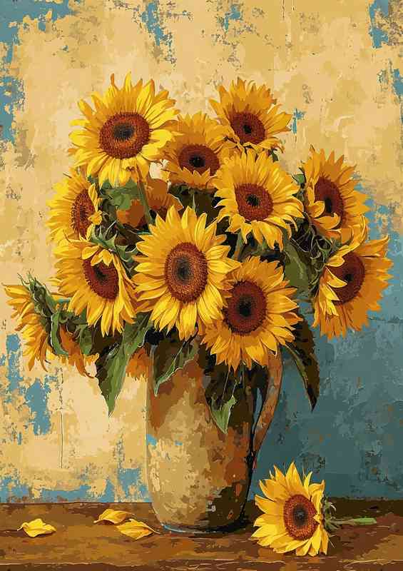 A vase of sunflowers on a table