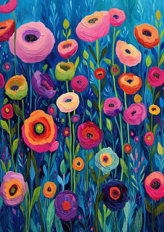 Amazing coloured flowers in a field