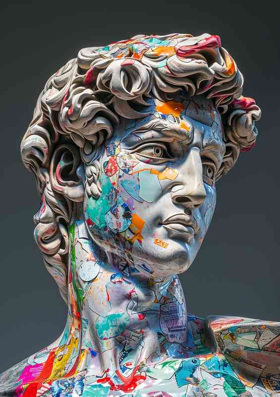 Art sculpture figure head with painted street art