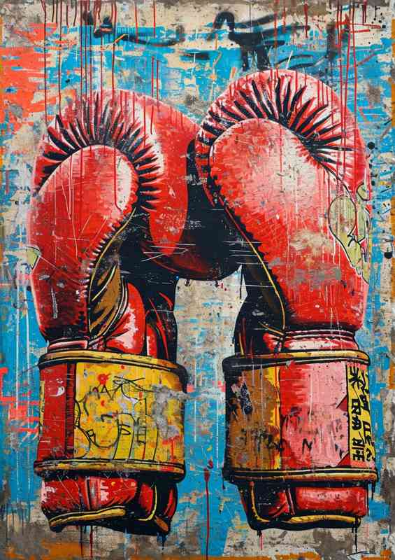Boxing gloves in action with graffiti