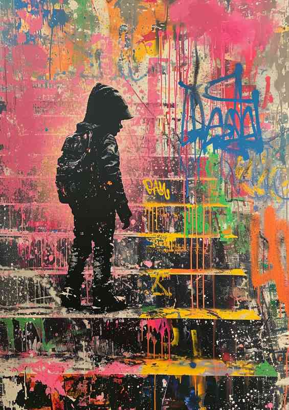 Boy on the steps with splatter art