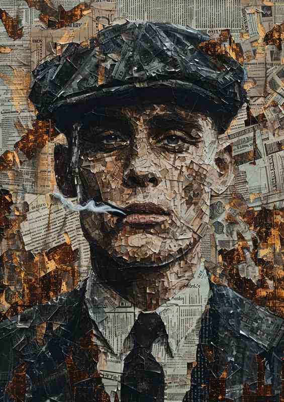 Collage of newspapers in a peaky bliners style art