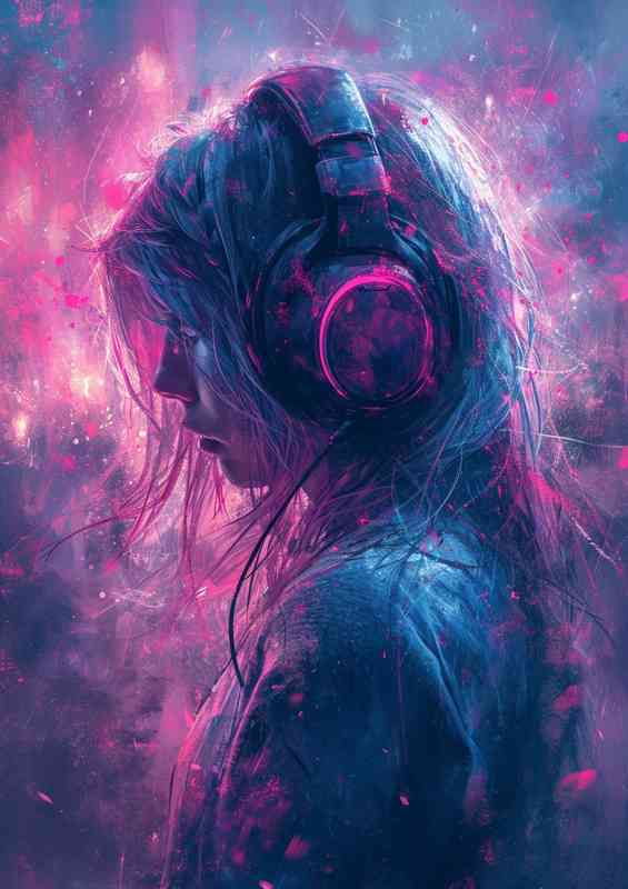 Colorful beautiful colorful dj headphones in pink and purple