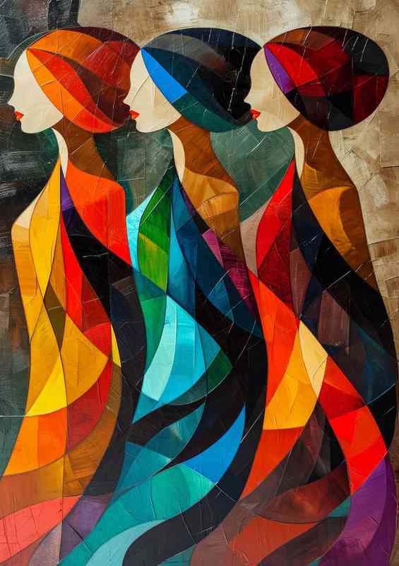 Colorful paintings of three women