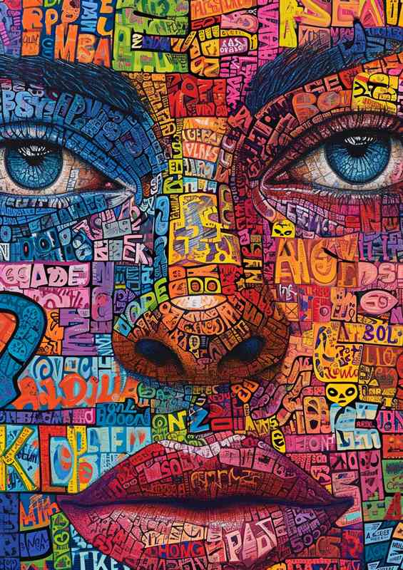 Different words on a ladys face street art